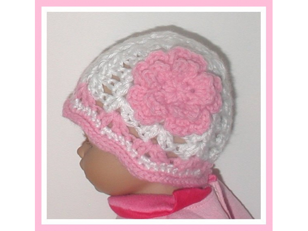 pink flower on white hat for preemie baby girls