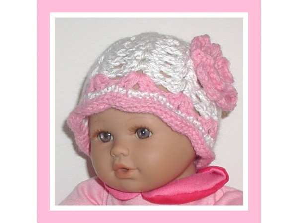 white and pink flower hat for preemie girls
