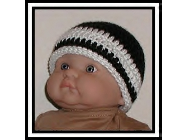 black and white striped baby boys hat