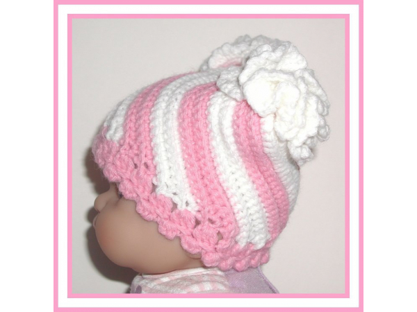 pink and white diagonal stripes baby girl hat