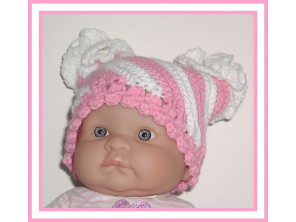 pink and white newborn girl hat with flowers