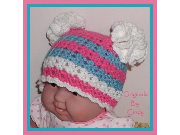 hot pink aqua blue and white hat for baby girls