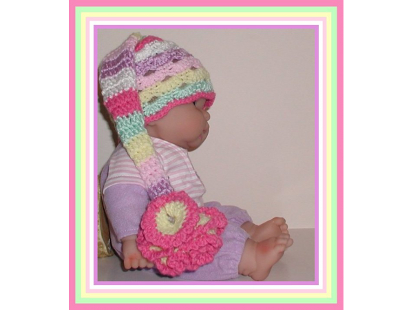 lavender pink yellow mint green stripes elf hat for newborn baby girl