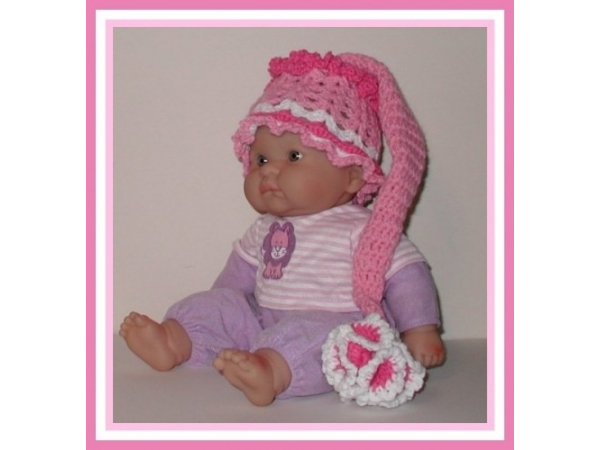 pink elf style hat for newborn baby girls with long tail