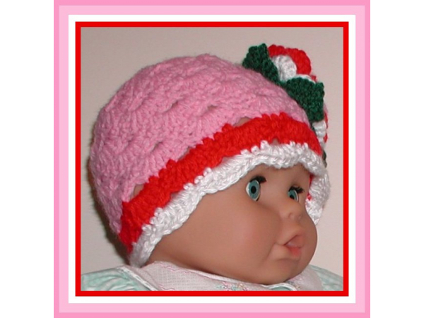pink red white baby girl hat