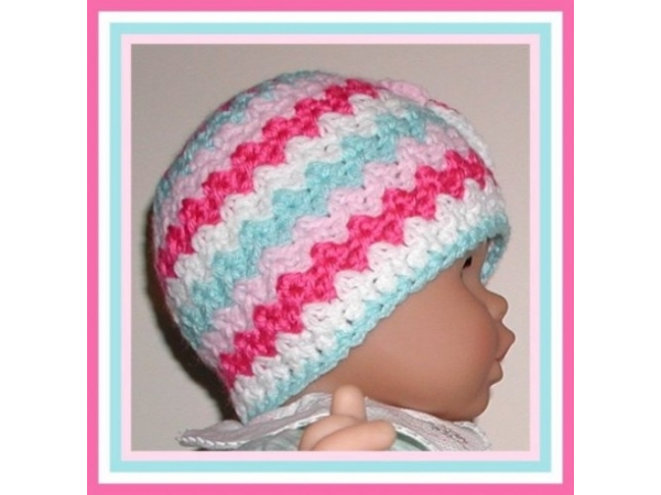 hot pink white aqua blue hat for baby girls