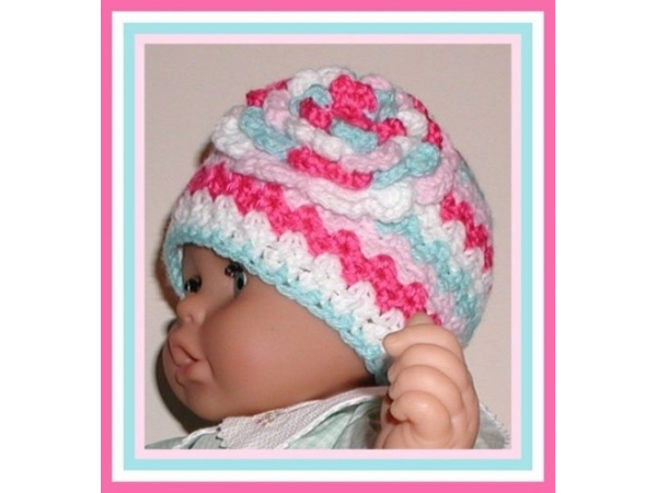 hot pink aqua blue and white baby girls hat