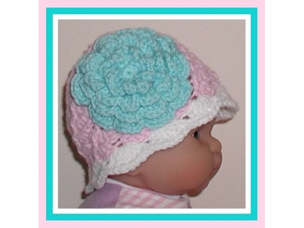 pink aqua blue white newborn baby girl hat