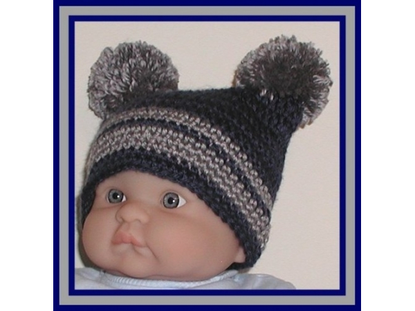 newborn boys hat in gray and navy blue stripes