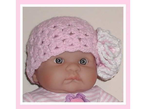 newborn girl pink hat with large white flower