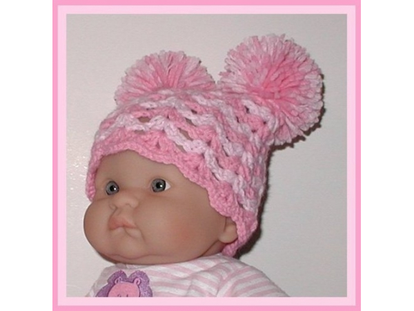 newborn girl pink hat with pom poms