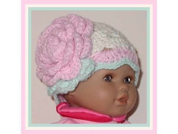 cream pink hat for preemie girl with large pink flower
