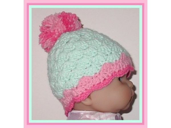 light green and pink pom pom hat for baby girl
