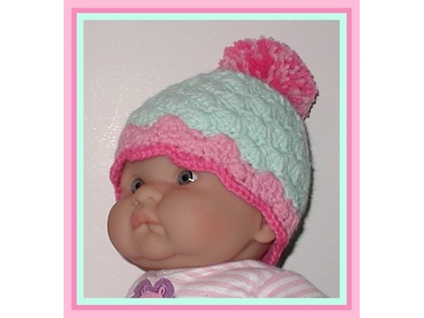 mint green with pink pom pom baby girl hat