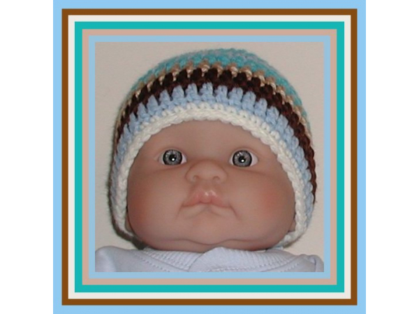 turquoise blue tan brown baby beanie