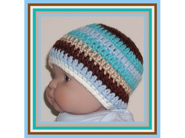 tan turquoise baby beanie