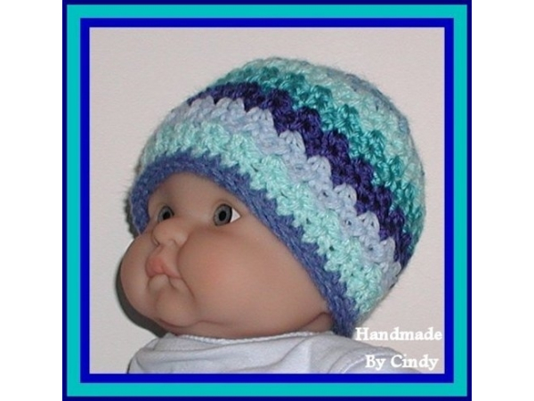 shades of blue stripes baby boys beanie hat