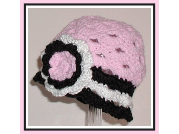 pink white black hat for baby girls with flower
