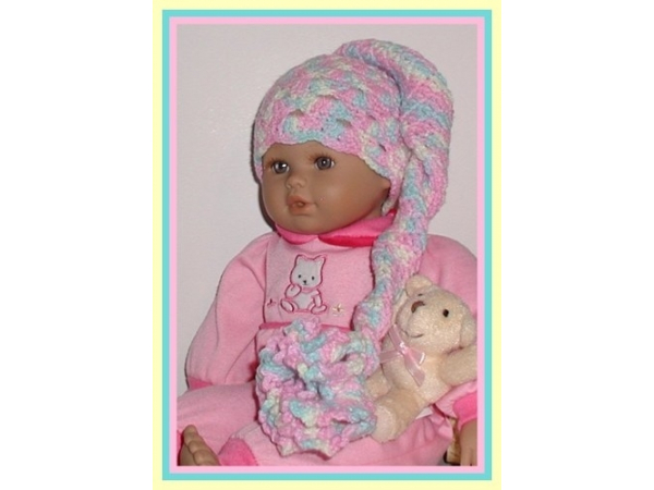 preemie girl hat with a long tail and ruffle flower