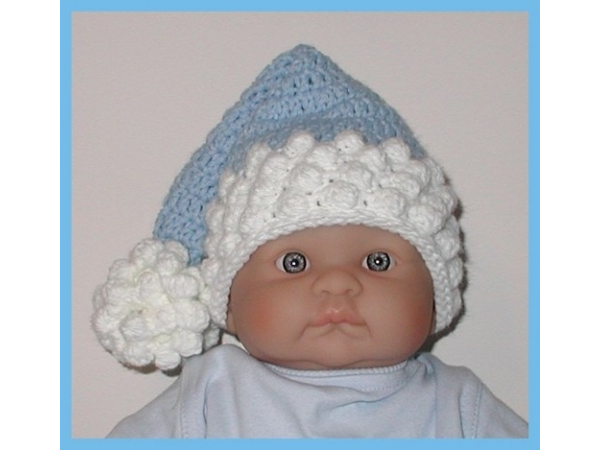newborn baby boy blue and white elf hat