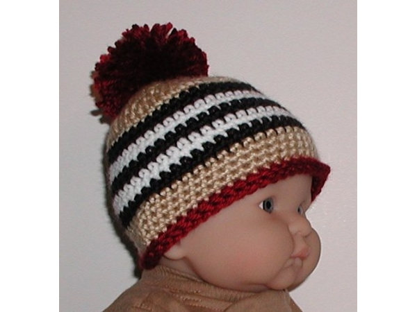 tan black and white stripes hat for baby boys