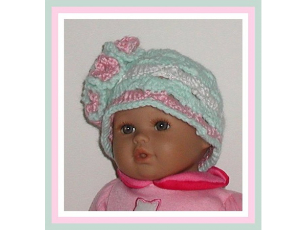 Mint green preemie hat with pink for girl