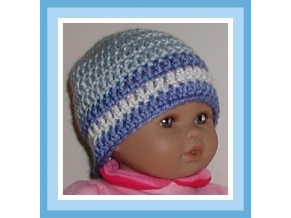 Blue and white striped preemie boys hat