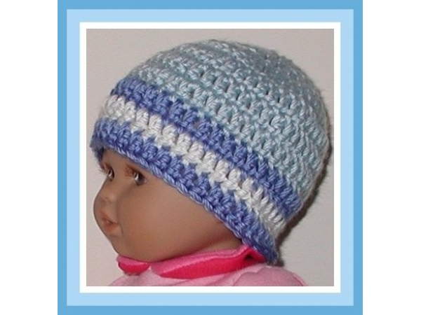 Blue and white striped baby boys hat