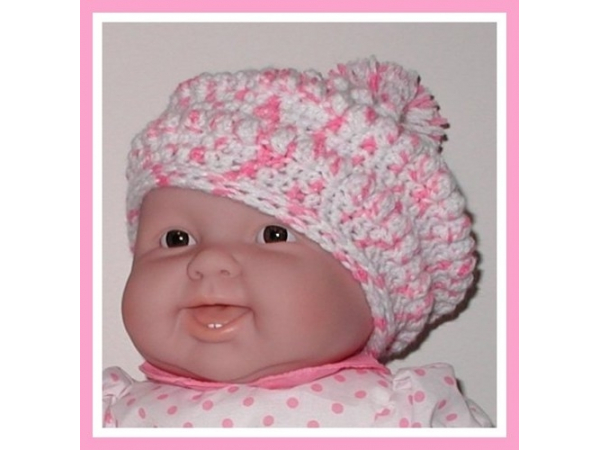 pink and white toddler beret