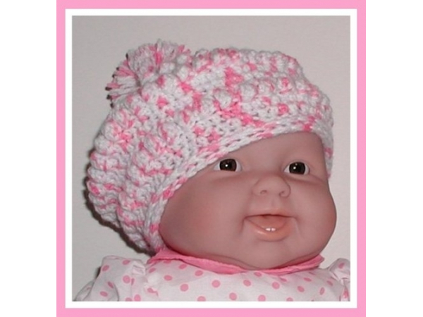 pink and white beret for baby girl
