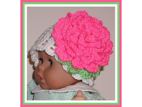 white and neon pink flower photo prop baby girl hat