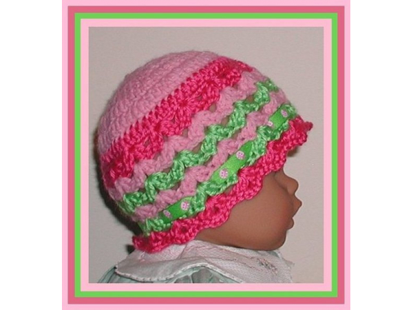 pink and lime green ladybug baby girls hat