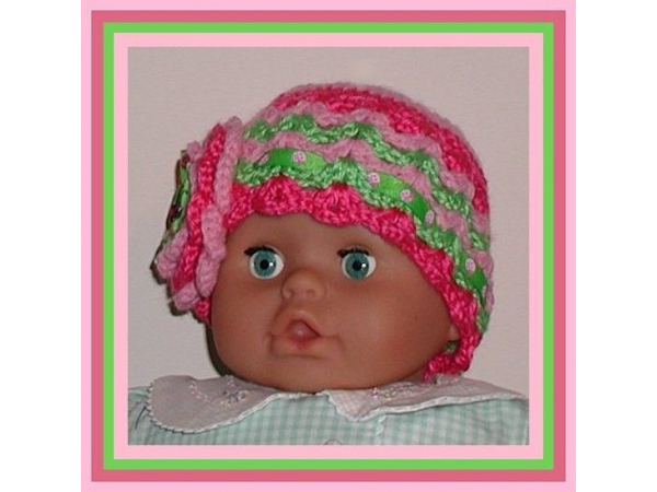 pink and green baby girl hat