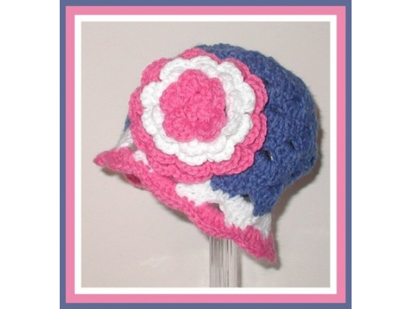 pink blue white hat for baby girls with extra large flower