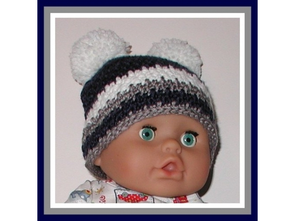 navy blue gray white beanie for baby boys with pom poms
