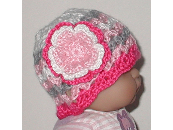 pink gray baby girls hat white flower