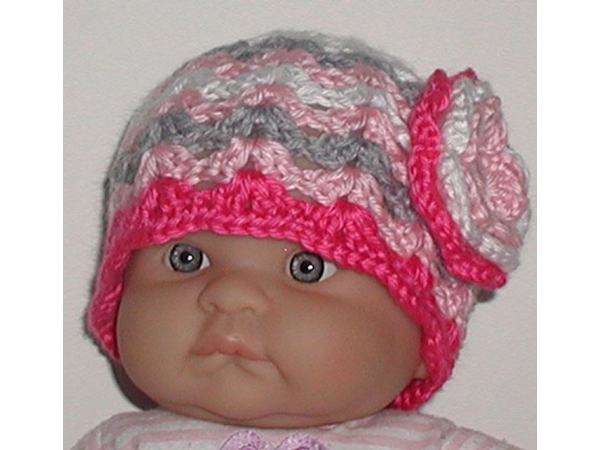 pink and gray baby girl hat