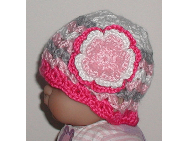 gray pink white baby girls hat