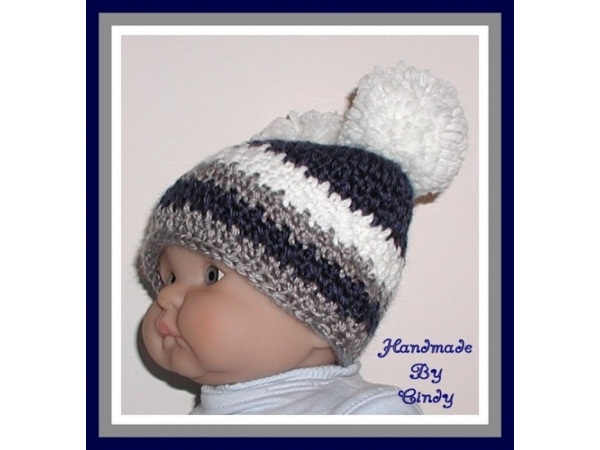 navy blue gray white baby boy hat