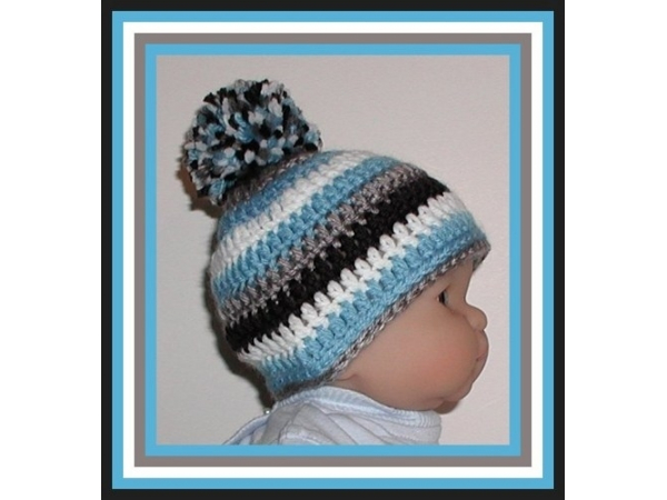 blue gray white striped baby boys hat