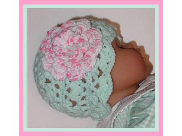 Mint green lace baby hat