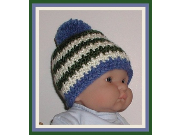 Blue and cream striped boys beanie