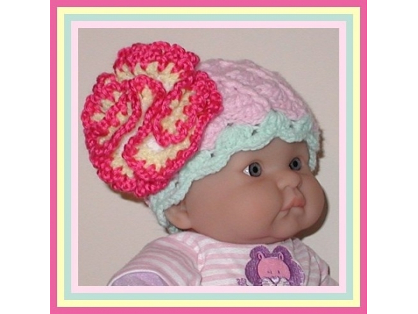 Newborn girls hat with a big flower