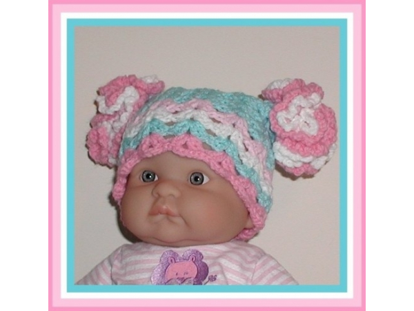 aqua and pink baby girls hat
