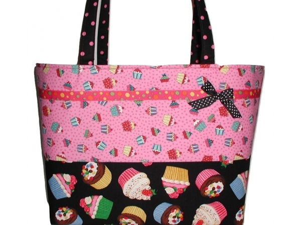 Big Pink And Black Diaper Bag With Cupcakes