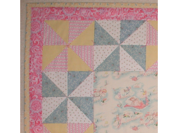 pink yellow blue quilt for baby girls