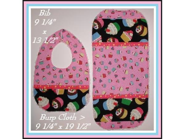 cupcakes baby bib and burp cloth