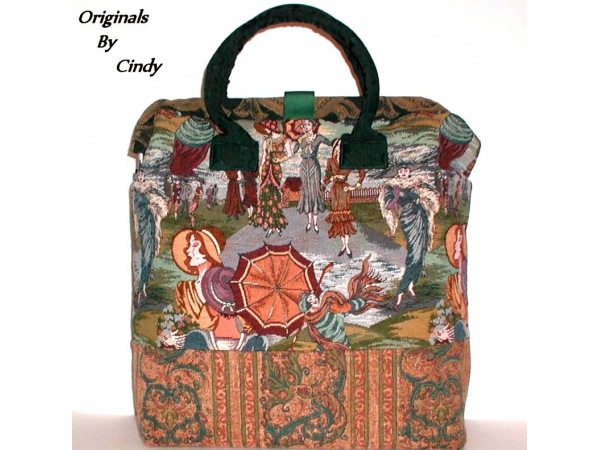 carpet bag featuring flapper era women