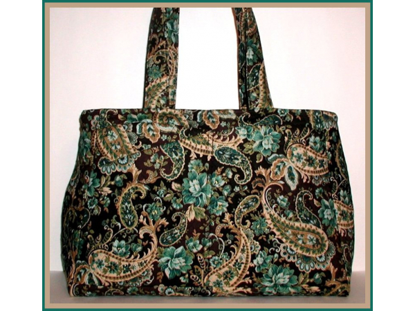 Turquoise And Brown Quilted Tote Bag