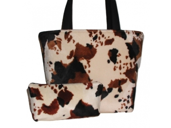 western cowhide extra large tote bag and cosmetics pouch